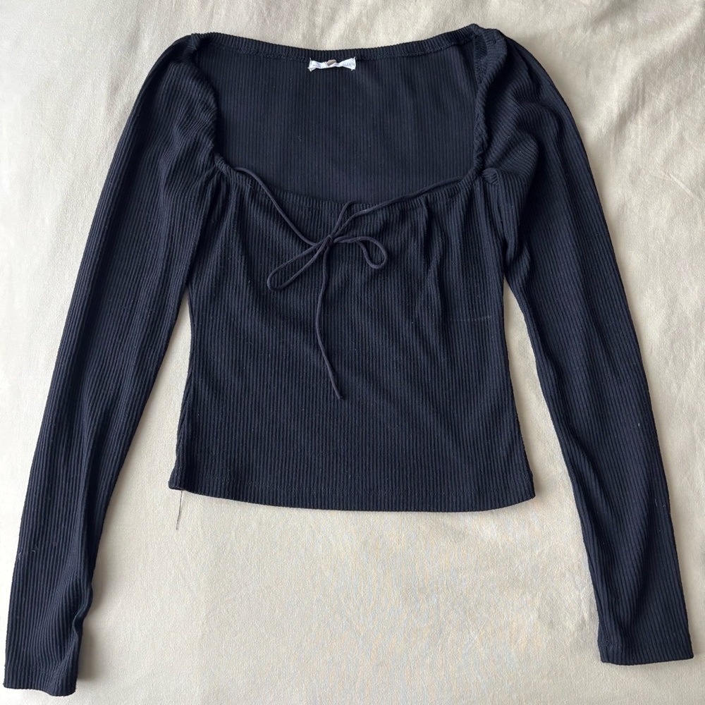 Backyard Roses Black Long Sleeve Top